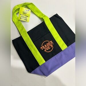 Trader Joe’s Mini Canvas Tote Bag Trick or Treat Purple Black Halloween NWT